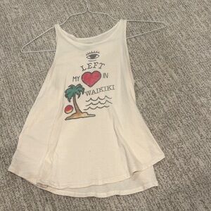 White Graphic Tank Top with Beach Design
